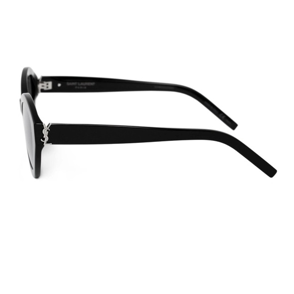 Saint Laurent Black Acetate Silver YSL Logo Oval Sunglasses SLM60 005 54 - Picture 2 of 16
